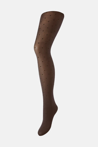 Bruine panty met kleine stippen van PIECES®, zijdelingse weergave, transparante stof, gladde textuur