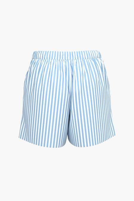 Short bleu de PIECES® avec imprimé rayé vertical et ceinture élastique.