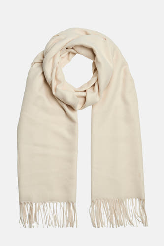 Écharpe d'hiver beige de PIECES®, avec franges et une douce texture.