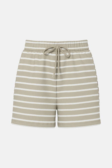 Short beige de PIECES® avec un motif à rayures et une ceinture élastique.