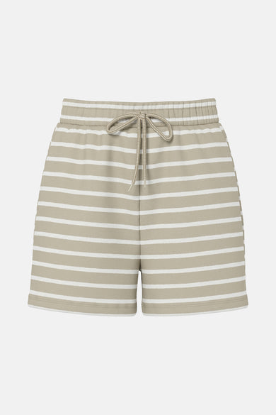 Short beige de PIECES® avec un motif à rayures et une ceinture élastique.