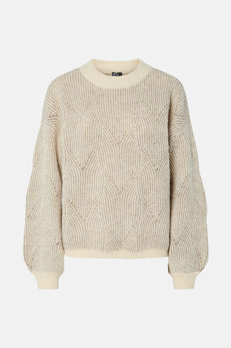 Gilet rond en col beige PIECES® avec longues manches et motif côtelé.