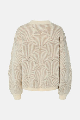 Gilet beige avec col rond de PIECES®, avec un tissu jacquard en motif feuillu.