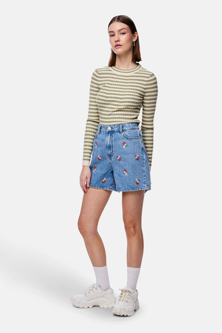 PCSKY HW EMBROIDERY DENIM SHORTS