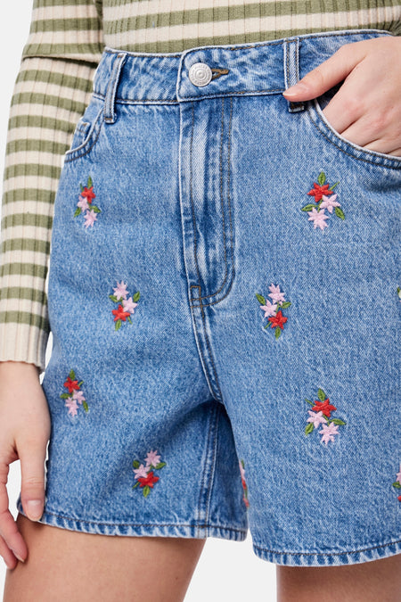 PCSKY HW EMBROIDERY DENIM SHORTS