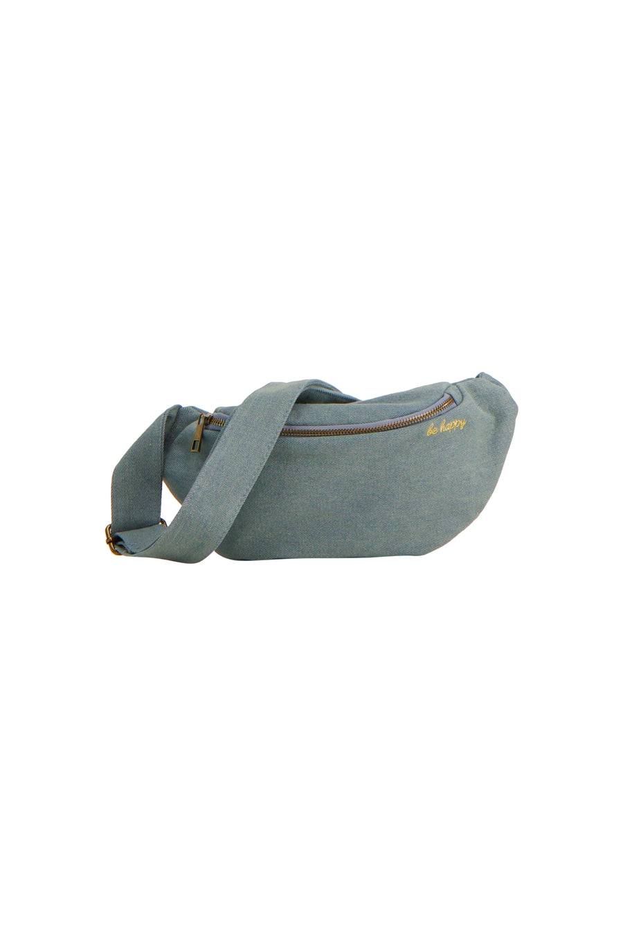 Sac à bandoulière bleu clair de PIECES® avec texture denim et une boucle métallique dorée.