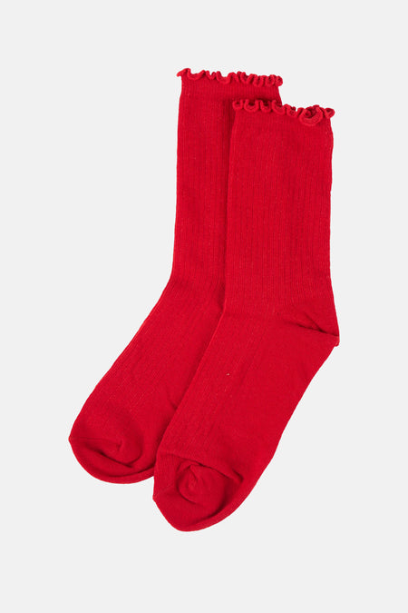 Chaussettes rouges PIECES® à côtes et bord festonné.