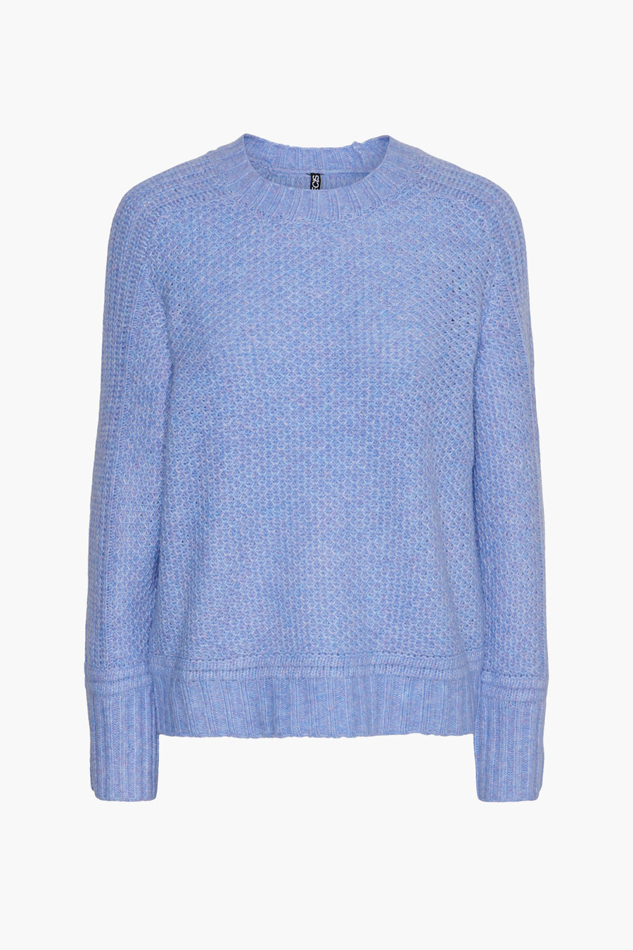 T-shirt bleu avec col rond de PIECES®, en tissu côtelé.