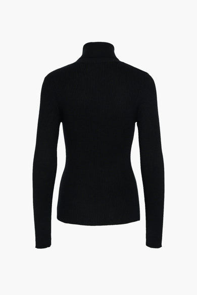 Col rue noir PIECES®, avec une texture à côtes et des manches longues, côté dos.