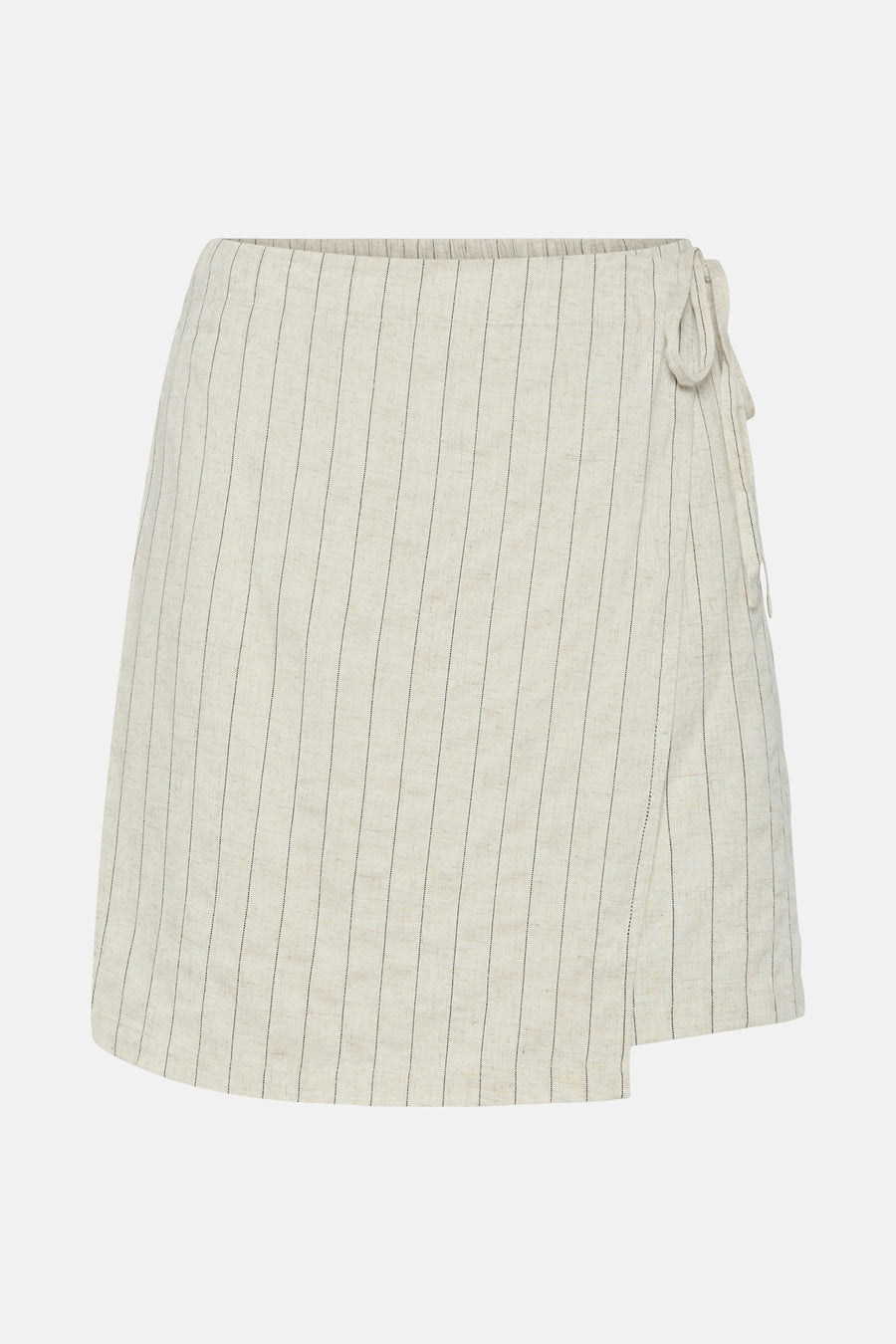 Pantalon court en lin écru de PIECES®, avec un motif à rayures et un détail de surpiqure avec fermeture éclair.