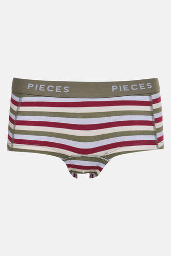 Shorty multicolore de Pieces avec un motif rayé en rouge, blanc et vert.