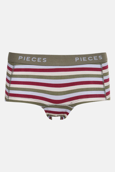 Shorty multicolore de Pieces avec un motif rayé en rouge, blanc et vert.