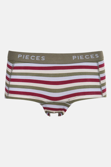 Shorty multicolore de Pieces avec un motif rayé en rouge, blanc et vert.