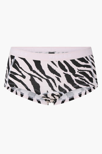 Shorty rose de PIECES® avec un imprimé zèbre en noir et blanc.
