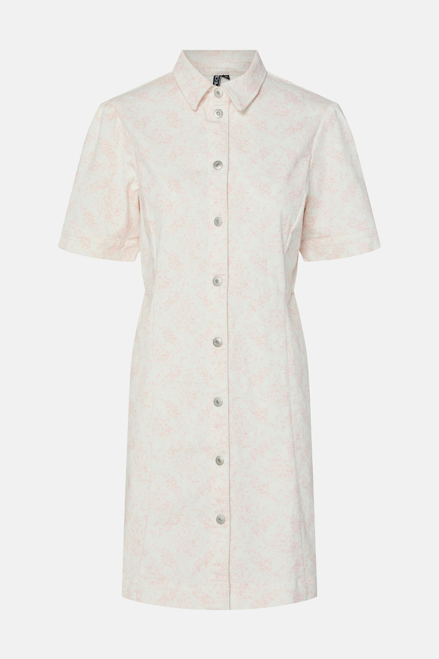 Robe rose à manches courtes de PIECES, avec fermeture à boutons et imprimé de subtiles fleurs roses.