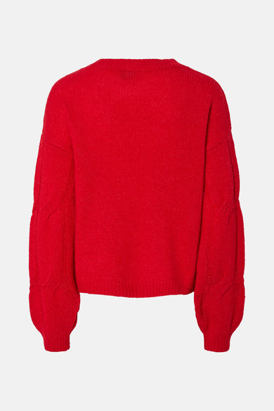 Pull rouge avec col rond de PIECES®, en tissu côtelé et manches longues à motif côtelé.