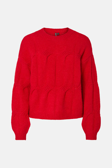 Sweat-shirt rouge avec col rond de PIECES®, avec un motif côtelé tricoté.