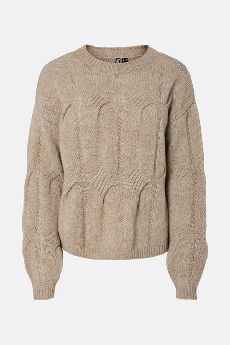 PCJENNA LS O-NECK CABLE KNIT NOOS BC