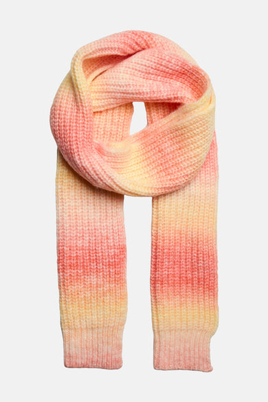 Écharpe d'hiver multicolore de PIECES®, avec un motif ombre rayé en pêche, jaune et rose.