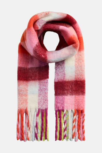 Écharpe d'hiver multicolore de PIECES® avec un motif à carreaux et des franges décoratives.