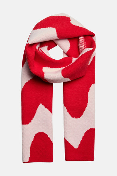 Écharpe d'hiver rouge de PIECES® avec un motif graphique en rouge et rose.