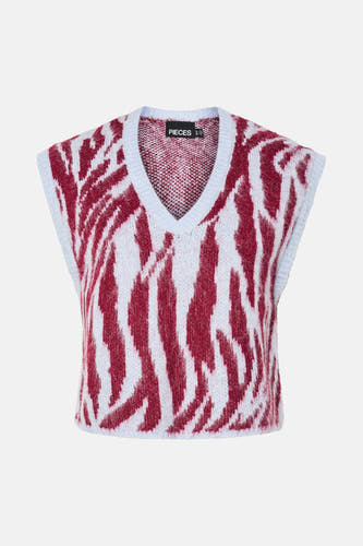 Sweat-shirt sans manches multicolore de PIECES®, avec un motif zébré distinctif et une finition bleu clair.