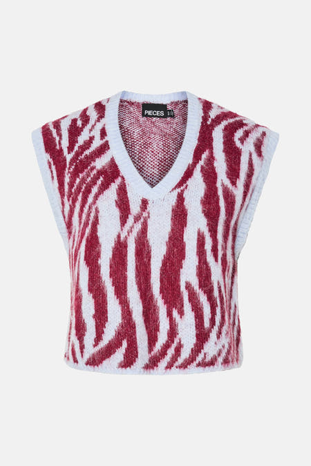 Sweat-shirt sans manches multicolore de PIECES®, avec un motif zébré distinctif et une finition bleu clair.