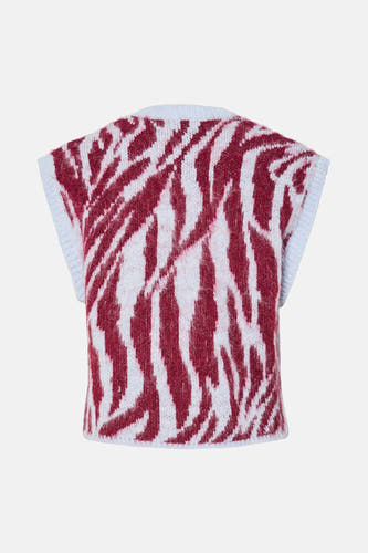 Mouwlloze trui in multicolor van PIECES®, met een opvallend zebraprintpatroon en lichtblauwe afwerking.
