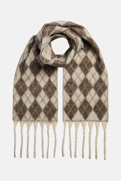 Écharpe d'hiver brune de PIECES® avec motif de lunettes et franges.