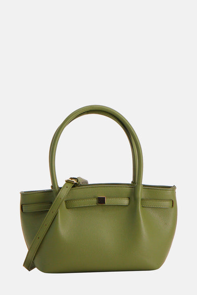 Sac à main vert de PIECES, avec double poignée et détails de texture.