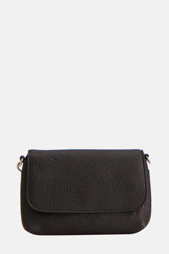 Sac à dos noir de PIECES® avec une structure fine et des détails argentés.