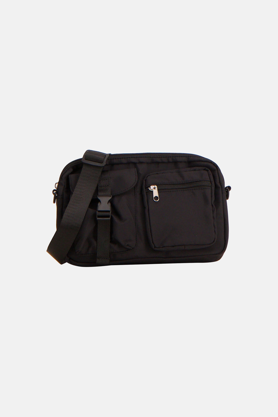 Sac à bandoulière noir de PIECES®, avec fermeture à glissière et bandoulière réglable.