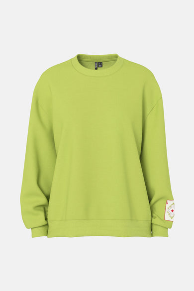Pull-over vert de PIECES® avec des manches longues et un patch d'une carte à jouer sur la manche.