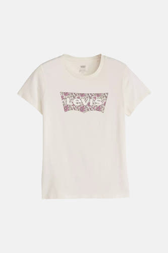 Ecru T-shirt met korte mouwen van Levi's® met een bloemenprint logo op de borst.