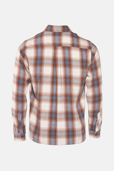 Bruin geruit overhemd van SCOTCH & SODA, achterkant weergegeven, met lange mouwen en knoopsluiting.