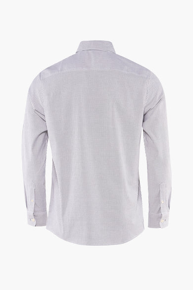 Chemise à manches longues rayée blanche et grise de SCOTCH & SODA, dos avec fermeture à boutons aux manches