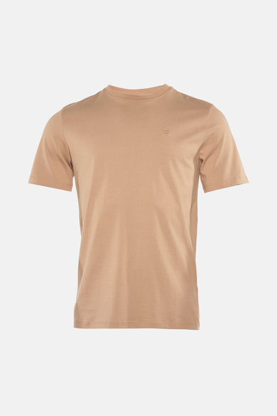 T-shirt brun à manches courtes de Scotch & Soda, avec un logo subtil sur la poitrine.