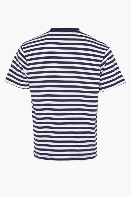 T-shirt rayé bleu avec manches courtes de Scotch & Soda, avec un logo brodé sur la poitrine.