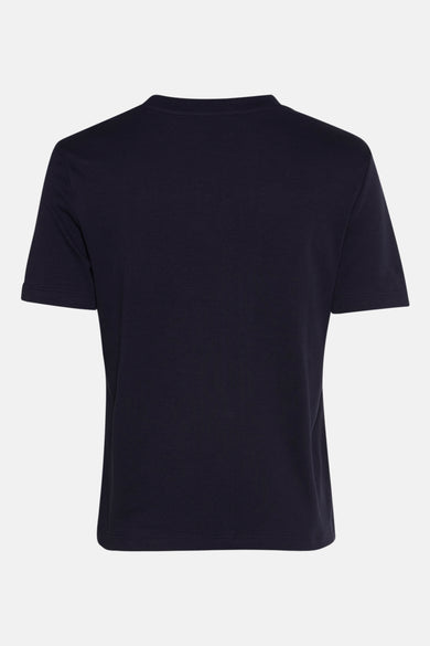 T-shirt bleu à manches courtes de MANGO, couleur unie et col rond à l'arrière.