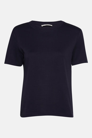 T-shirt bleu à manches courtes de MANGO, en tissu uni avec un col rond.
