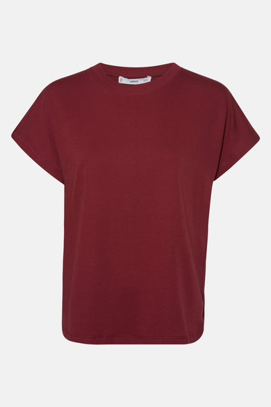 T-shirt Bordeaux à manches courtes de MANGO, couleur unie et coupe décontractée.