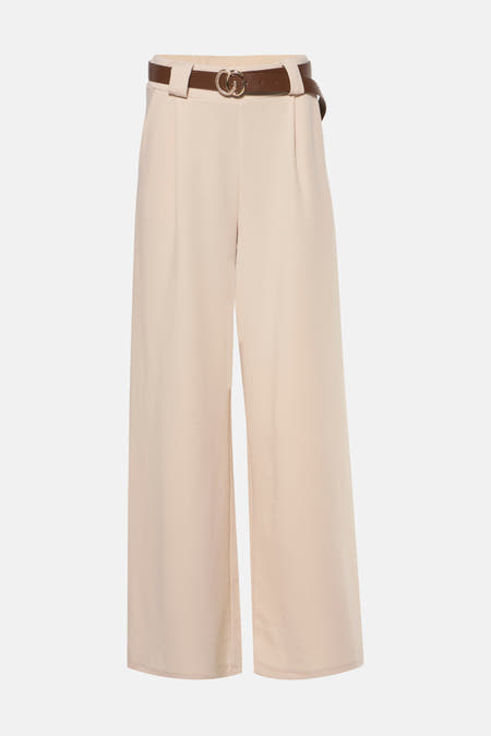 Pantalon beige de Terra di Siena, avec une ceinture brune, le dos est représenté.