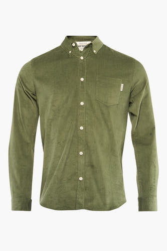 Chemise en corduroy vert de man man long long de RE RE REBEL, avec une fermeture à boutons et une poche poitr.