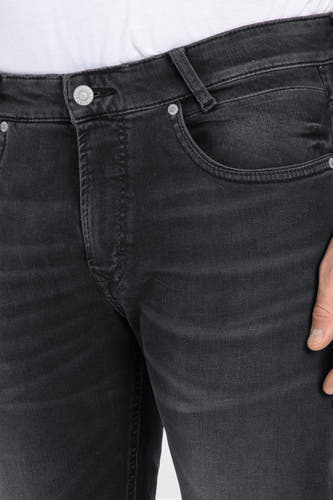 Jean droit gris anthracite de MAC, avec des points visibles et une fermeture à glissière.