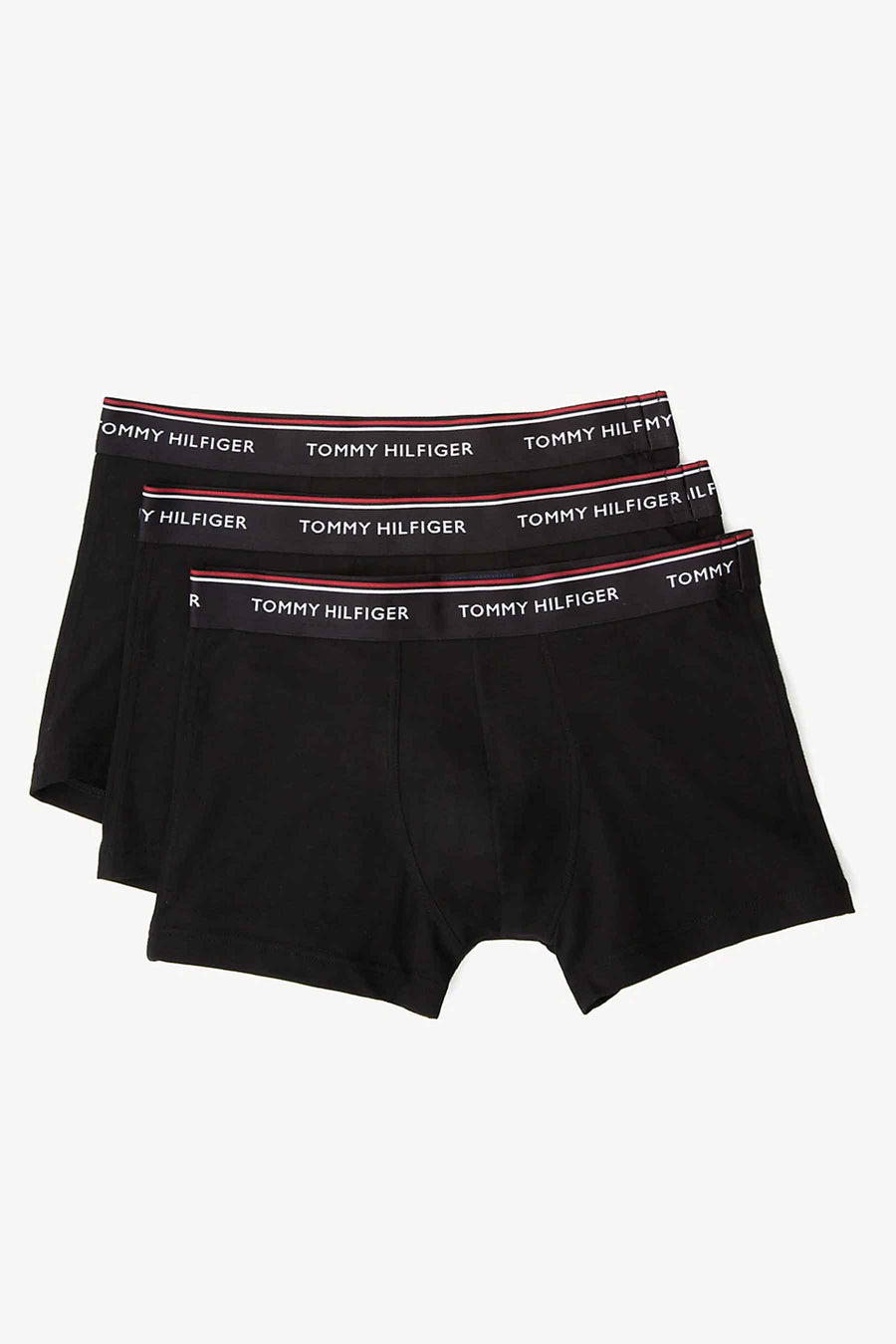 Boxers noirs Tommy Tommy, avec un logo de marque sur la bande élastique, vus par derrière.