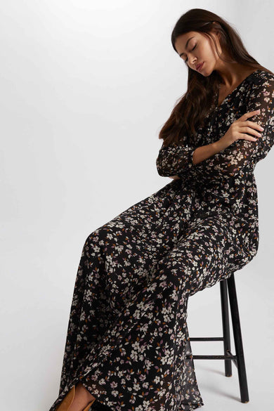 Robe longue multicolore de Morgan De Toi, avec des manches longues et un imprimé fleuri.