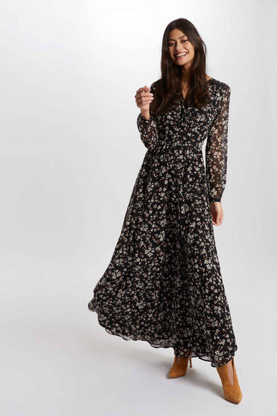 Robe longue multicolore de Morgan De Toi, avec un imprimé floral et des manches longues.