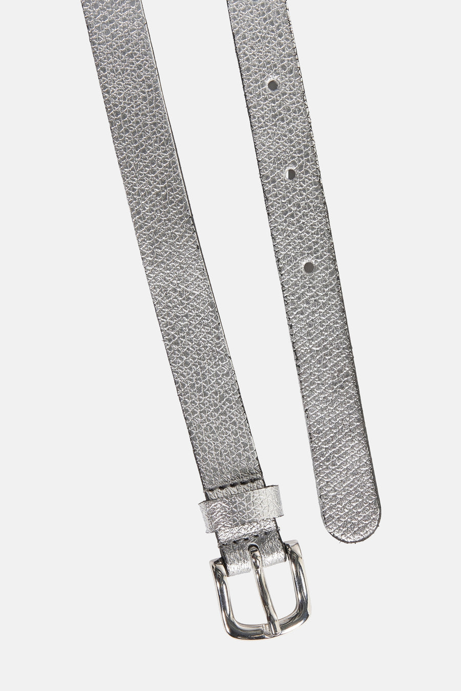 Zilverkleurige riem van Legend, met een subtiele structuur en zilverkleurige gesp.
