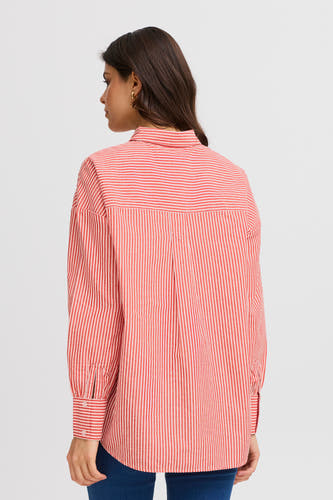 Chemise rayée rouge et blanche à manches longues de France, vue de l'arrière.