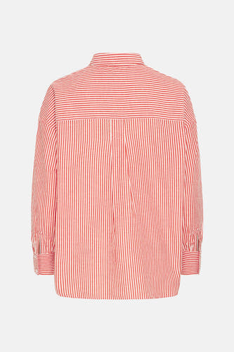 Chemise à carreaux rouges et blancs avec longues manches de France, avec une pliure sur le dos.